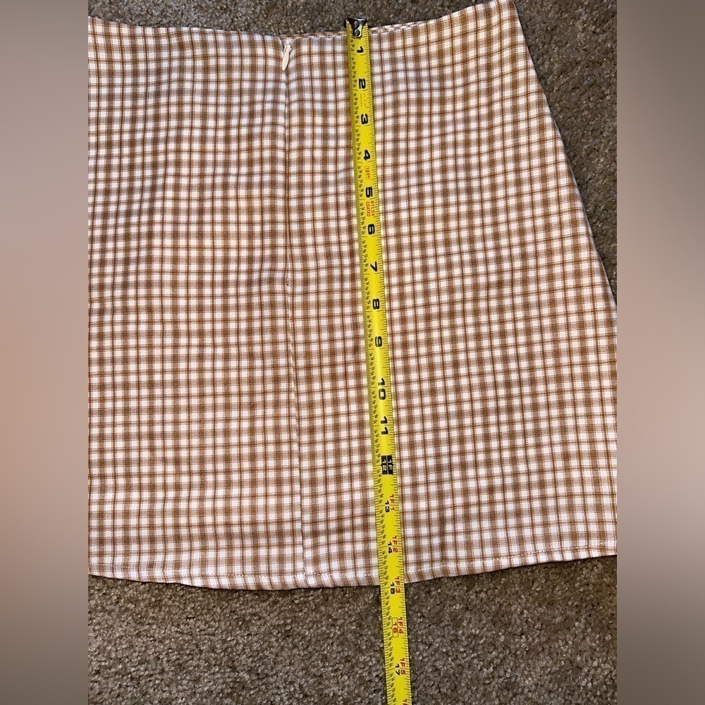 Hyfve Plaid Mini Skirt Tan Neutral Split Hem - Picture 8 of 10